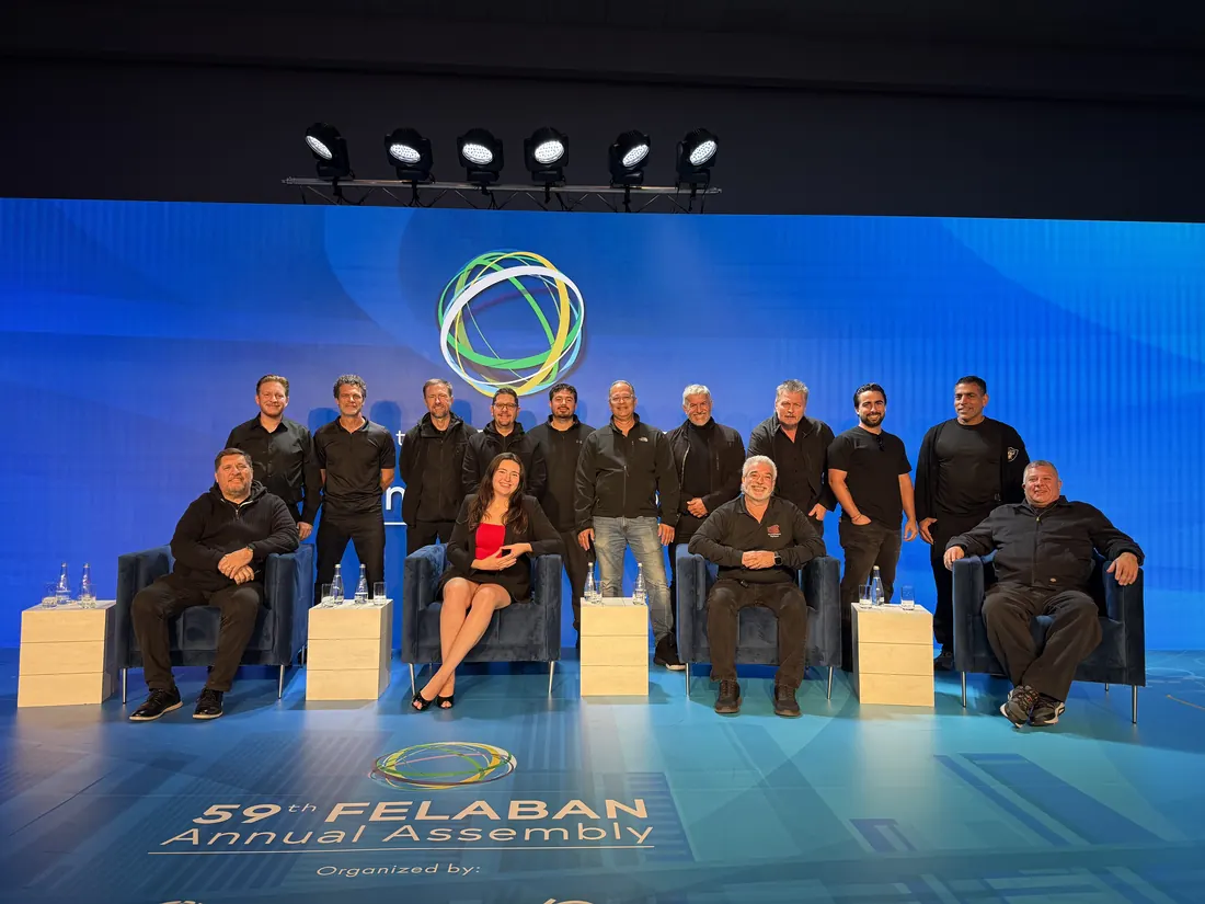 The Presentation Partners crew on stage after an annual assembly